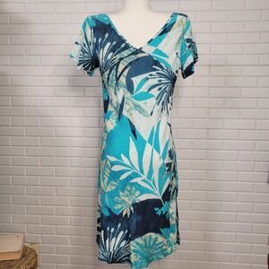 JAMS WORLD V-neck Dress Lapis Garden blue floral rayon sz S beachy spring break